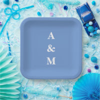 Cornflower Blue Monograms Initials Elegant Wedding