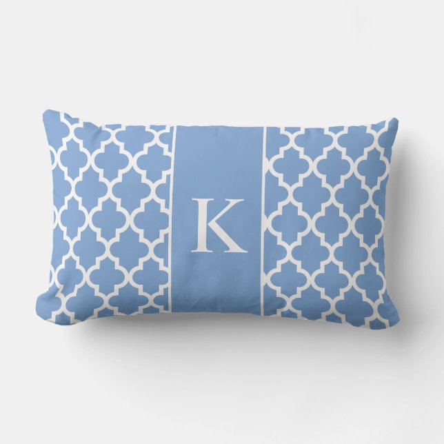 Cornflower Blue Moroccan Custom Monogram Lumbar Cushion (Front)