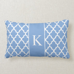 Cornflower Blue Moroccan Custom Monogram Lumbar Cushion