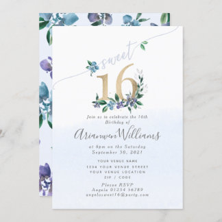 Cornflower blue Paeony Roses Invitation