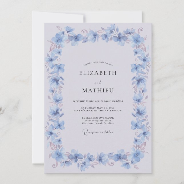 Cornflower Blue Poetic Spring Wedding Invitation (Front)