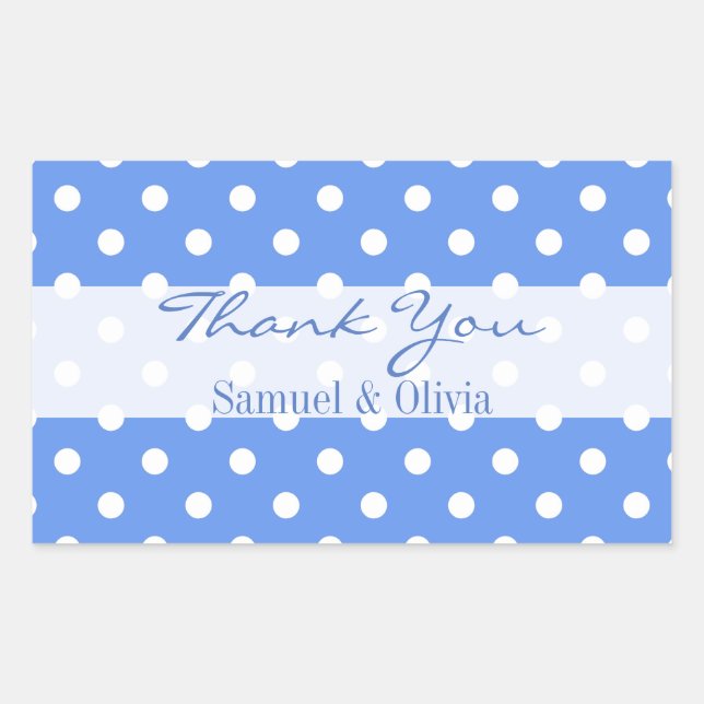 Cornflower Blue Rectangle Polka Dotted Thank You Rectangular Sticker (Front)