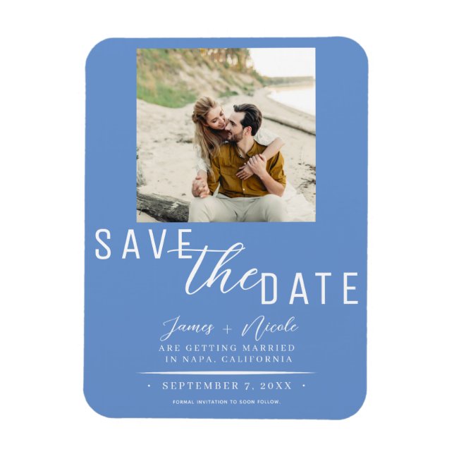 Cornflower Blue Save the Date Photo Wedding Magnet (Vertical)