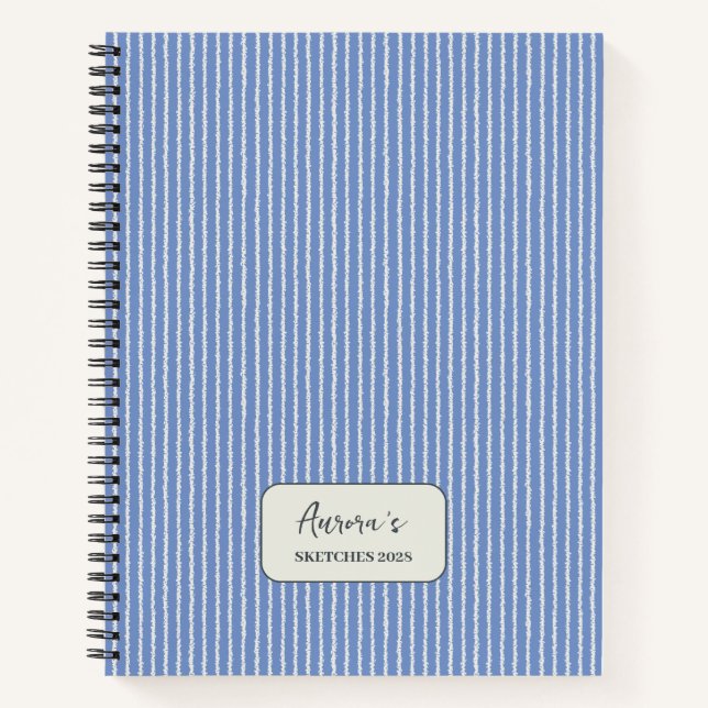 Cornflower Blue Stripes Pattern Personalised Notebook (Front)