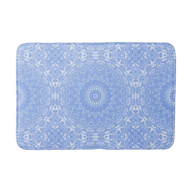 Cornflower Blue Symmetry Mandala Bath Mat (Front)