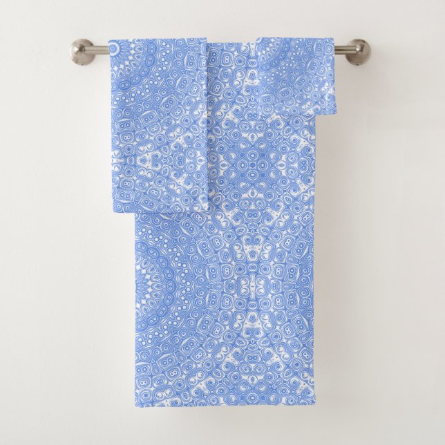 Cornflower Blue Symmetry Mandala Bath Towel Set (Insitu)