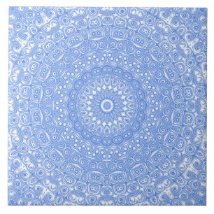 Cornflower Blue Symmetry Mandala Ceramic Tile