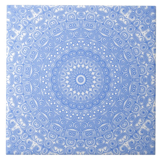 Cornflower Blue Symmetry Mandala Ceramic Tile (Front)