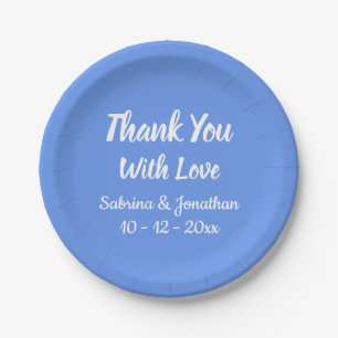 Cornflower Blue Thank You Wedding, Bridal Shower Paper Plate