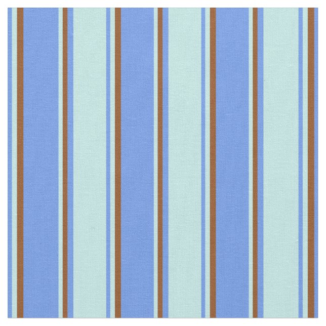 Cornflower Blue, Turquoise & Brown Coloured Lines Fabric (Close Up)