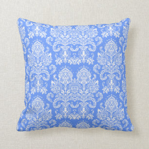 Cornflower Blue Victorian Damask Cushion