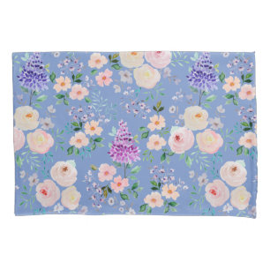 Cornflower Blue Watercolor Floral Pillowcase