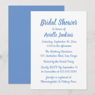 Cornflower Blue & White Bridal Shower Wedding Invitation