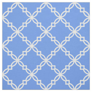 Cornflower Blue, White Fancy Moroccan Quatrefoil Fabric