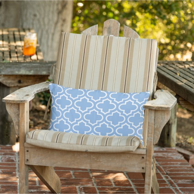 Cornflower Blue White Quatrefoil Trellis Pattern Lumbar Cushion (Chair)