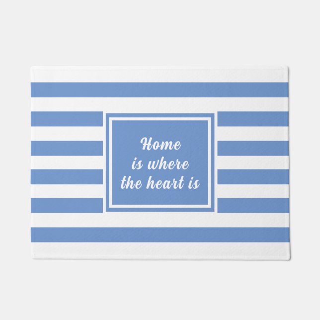 Cornflower Blue & White Stripe Personalised Doormat (Front)