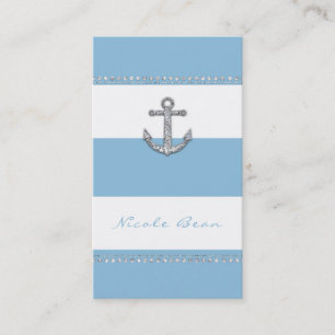 Cornflower Blue & White Stripes Diamond Anchor Business Card
