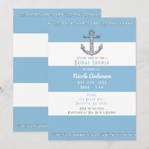 Cornflower Blue & White Stripes Diamond Anchor Invitation