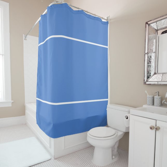 Cornflower Blue White Stripes Shower Curtain (In Situ)
