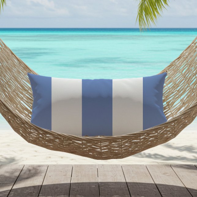 Cornflower Blue White Wide Cabana Stripes Lumbar Cushion (Creator Uploaded)