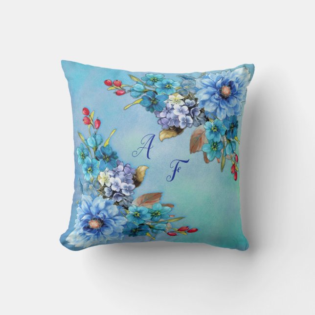 Cornflower Blues in Watercolor Cushion (Front)