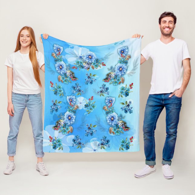 Cornflower Blues in Watercolor Fleece Blanket (In Situ)