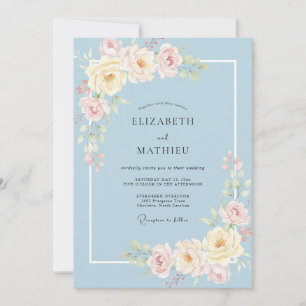 Cornflower Blush Peach Petal Wedding Invitation