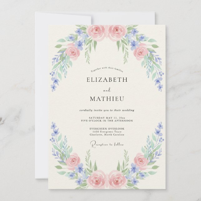 Cornflower Blush Pink Peony Wedding Invitation (Front)