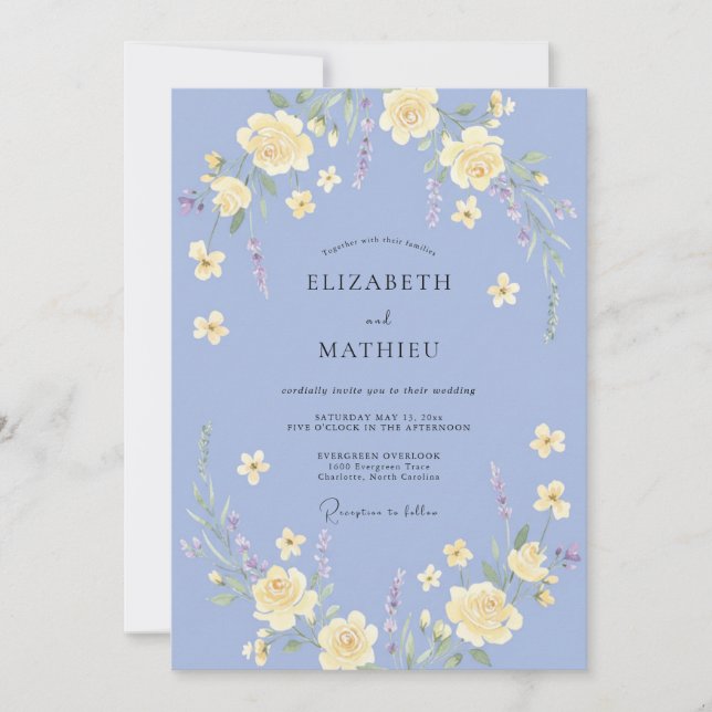 Cornflower Butter Ranunculus Eucalyptus Wedding Invitation (Front)