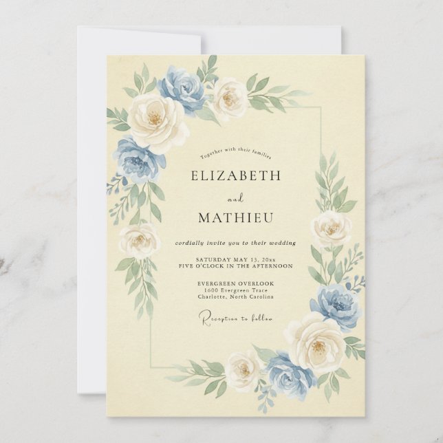 Cornflower Buttery Peony Wedding Invitation (Front)