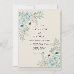 Cornflower Celadon Leaf Wedding Invitation