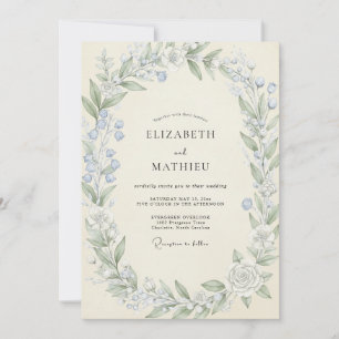 Cornflower Celadon Wreath Wedding Invitation