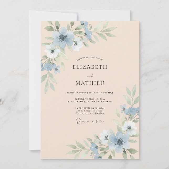 Cornflower Champagne Petal Wedding Invitation (Front)
