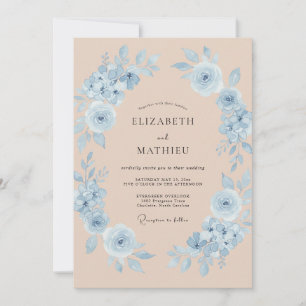 Cornflower Champagne Wreath Wedding Invitation