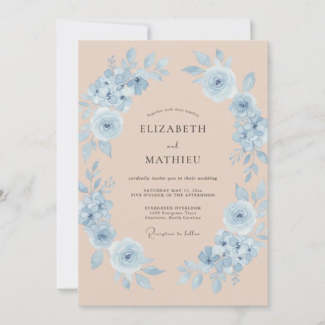 Cornflower Champagne Wreath Wedding Invitation (Front)