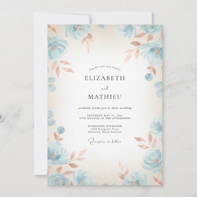 Cornflower Copper Petal Wedding Invitation (Front)