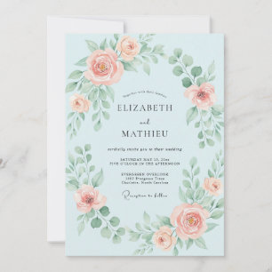 Cornflower Coral Blossom Wedding Invitation