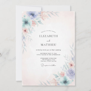 Cornflower Coral Peony Wedding Invitation