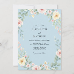 Cornflower Cream Ranunculus Eucalyptus Wedding Invitation