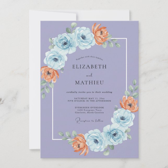 Cornflower Dusty Terracotta Peony Wedding Invitation (Front)