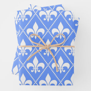 Cornflower Fleur de Lis Wrapping Paper Sheet