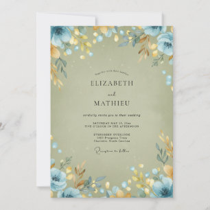 Cornflower Gold Leafy Wedding Invitation