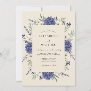 Cornflower Hydrangea Eucalyptus Wedding Invitation