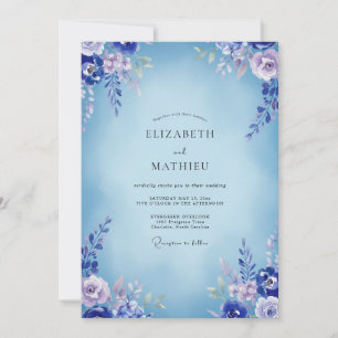 Cornflower Hydrangea Grey Eucalyptus Wedding Invitation