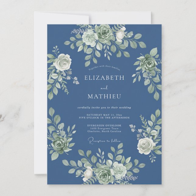 Cornflower Leafy Wedding Invitation (Front)