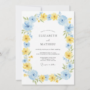 Cornflower Lemon Painted Wreath Wedding Invitation