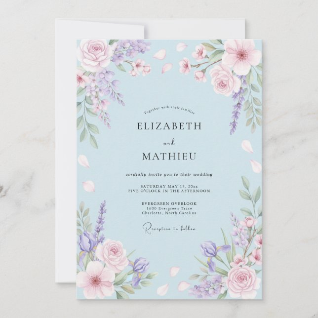 Cornflower Lilac Blossom Wedding Invitation (Front)