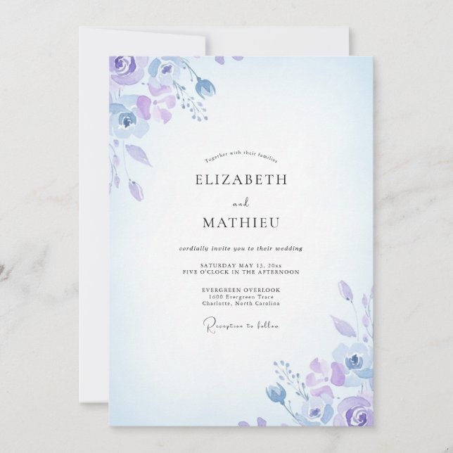 Cornflower Lilac Petal Wedding Invitation (Front)