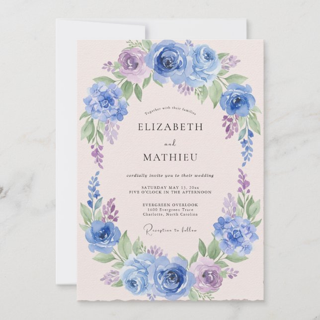 Cornflower Lilac Ranunculus Eucalyptus Wedding Invitation (Front)