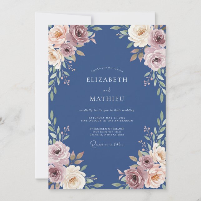 Cornflower Mauve Leafy Wedding Invitation (Front)